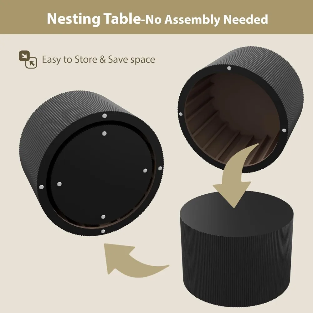 Tavolino rotondo nero set di 2, tavolini da caffè moderni impilabili in legno per soggiorno, tavolini circolari senza montaggio richiesto