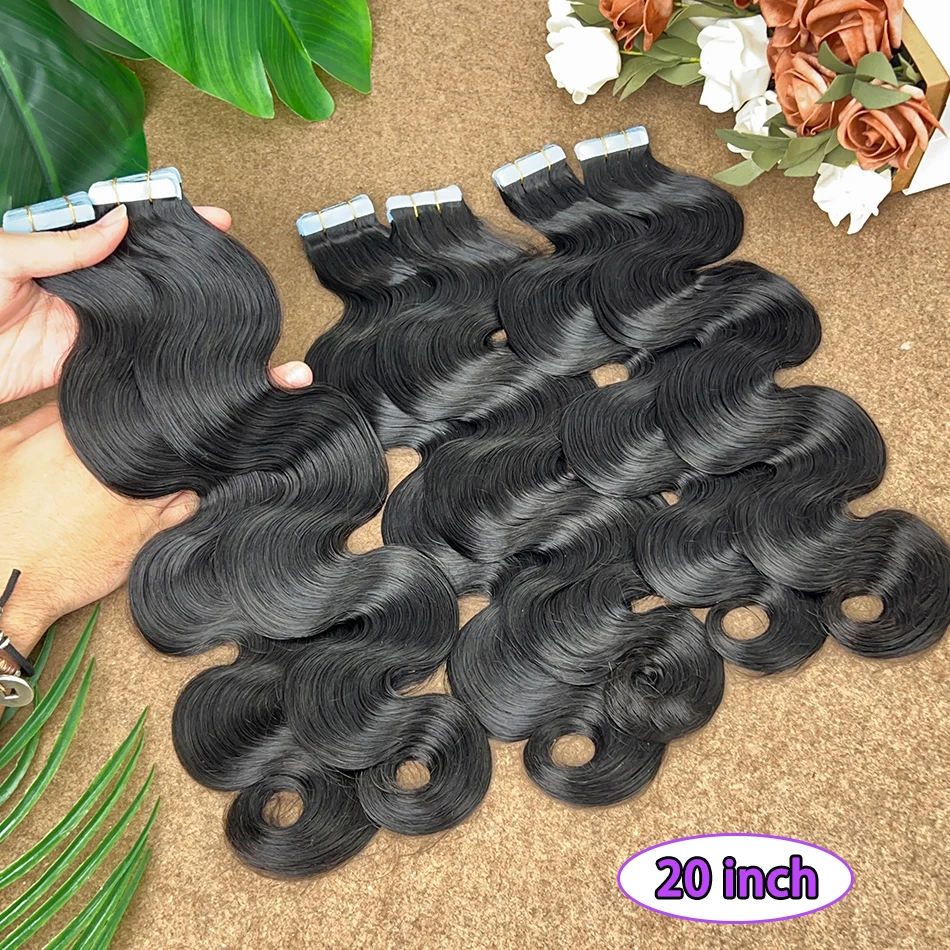 الجسم موجة بو الشريط في وصلات الشعر سلس بو الجلد لحمة اليد تعادل المواد اللاصقة 4x0.8 8x0.8 سم 100% الخام شعر بشري لعذراء #4