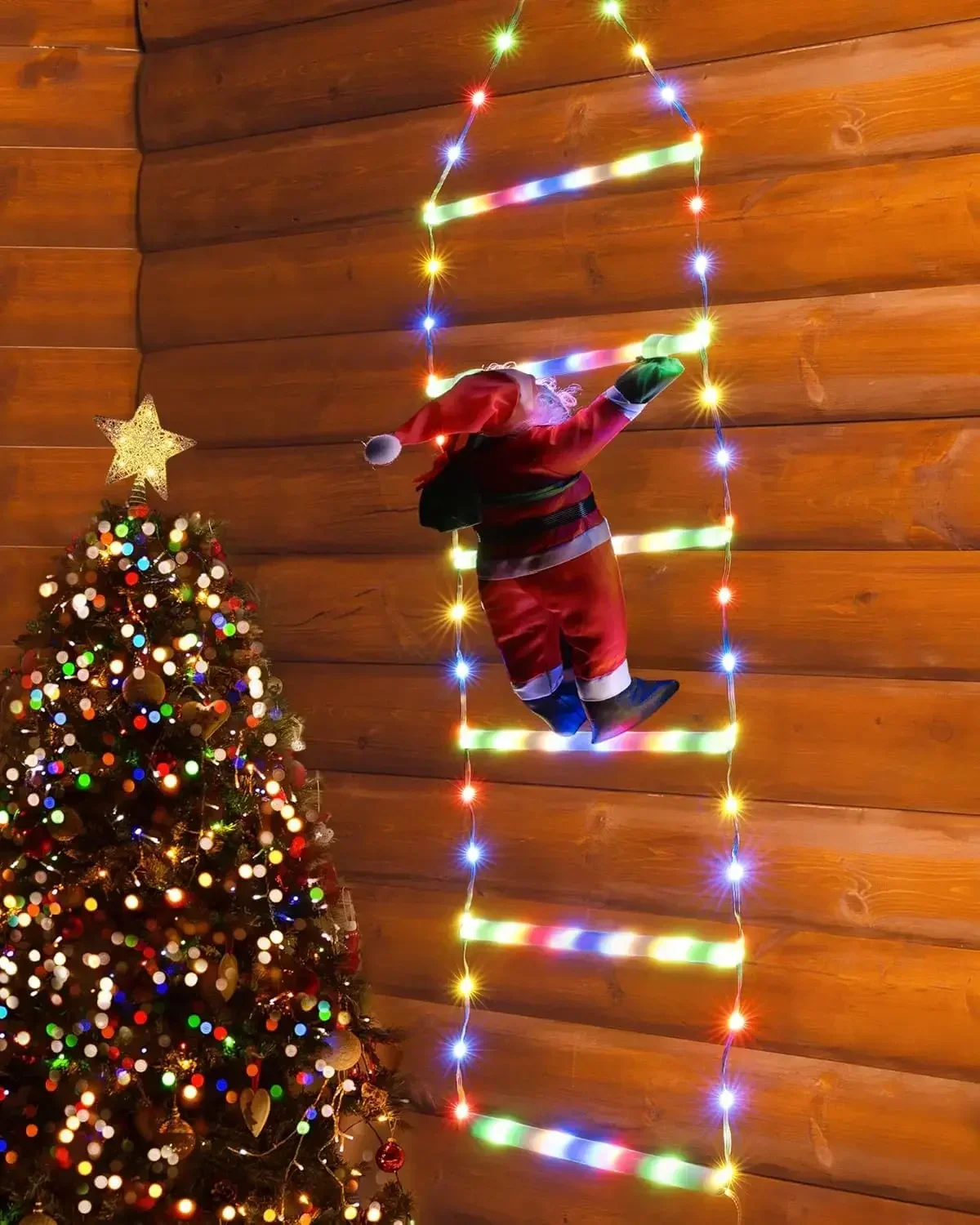

Christmas Decorations LED Ladder Lights with Climbing Santa Claus, 2.5ft Indoor Christmas Decorative Lights - 8 Modes Xmas