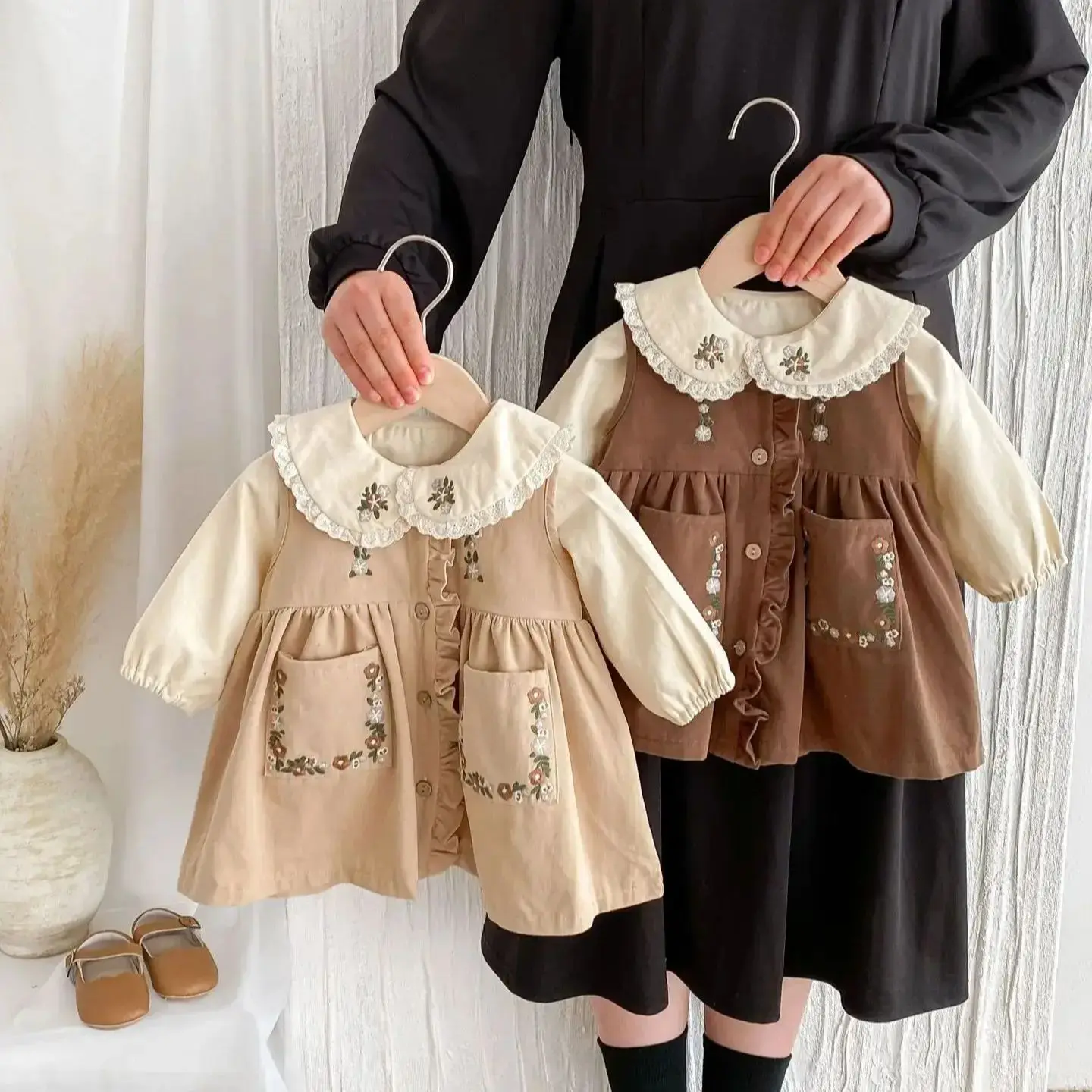 Baby Girls Clothes Autumn New Infant Toddler Cotton Embroidery Vest Dresses Or Bottoming Blouses Two Piece Matching Sets