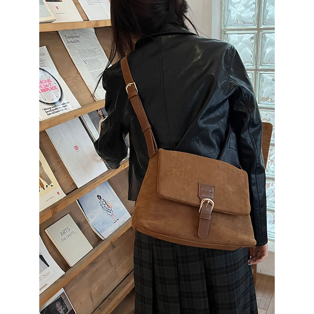 Retro Tote Bags for Women Smooth Suede Flap Crossbody Bags Large Capacity Female Commute Stachels Shoulder Pack