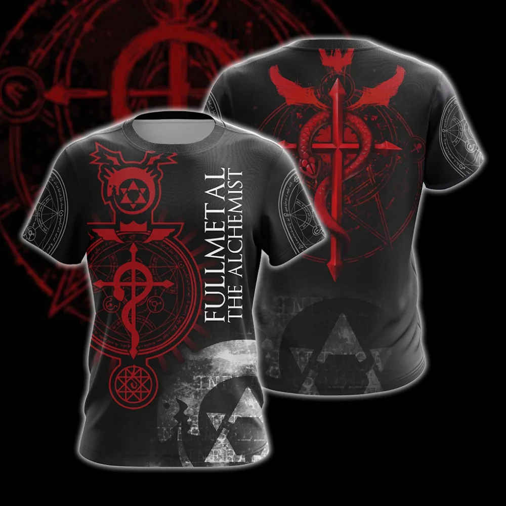 Fullmetal Alchemist 3D Print T Shirt Men Women Alchemy Symbol Snake Cross Graphic Short Sleeve Anime Cosplay Tee Top