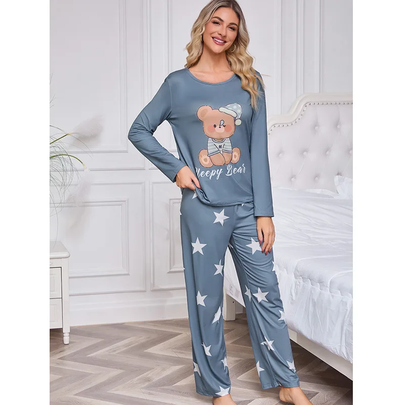 

Women's Milk Silk Pajama Set Long Sleeve Animal Print Loungewear Cotton-Like Soft Sleepwear Long Pants Home Women's Panties Sets