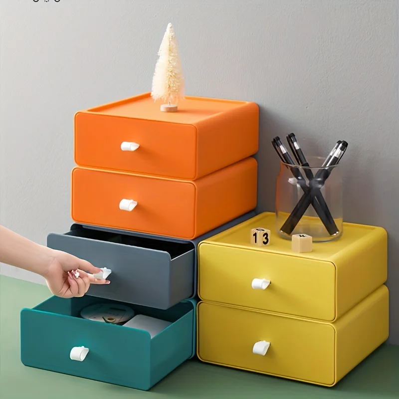 1pcs household drawer storage box office desktop finishing plastic cosmetics storage box dormitory multi-layer can be superimpos