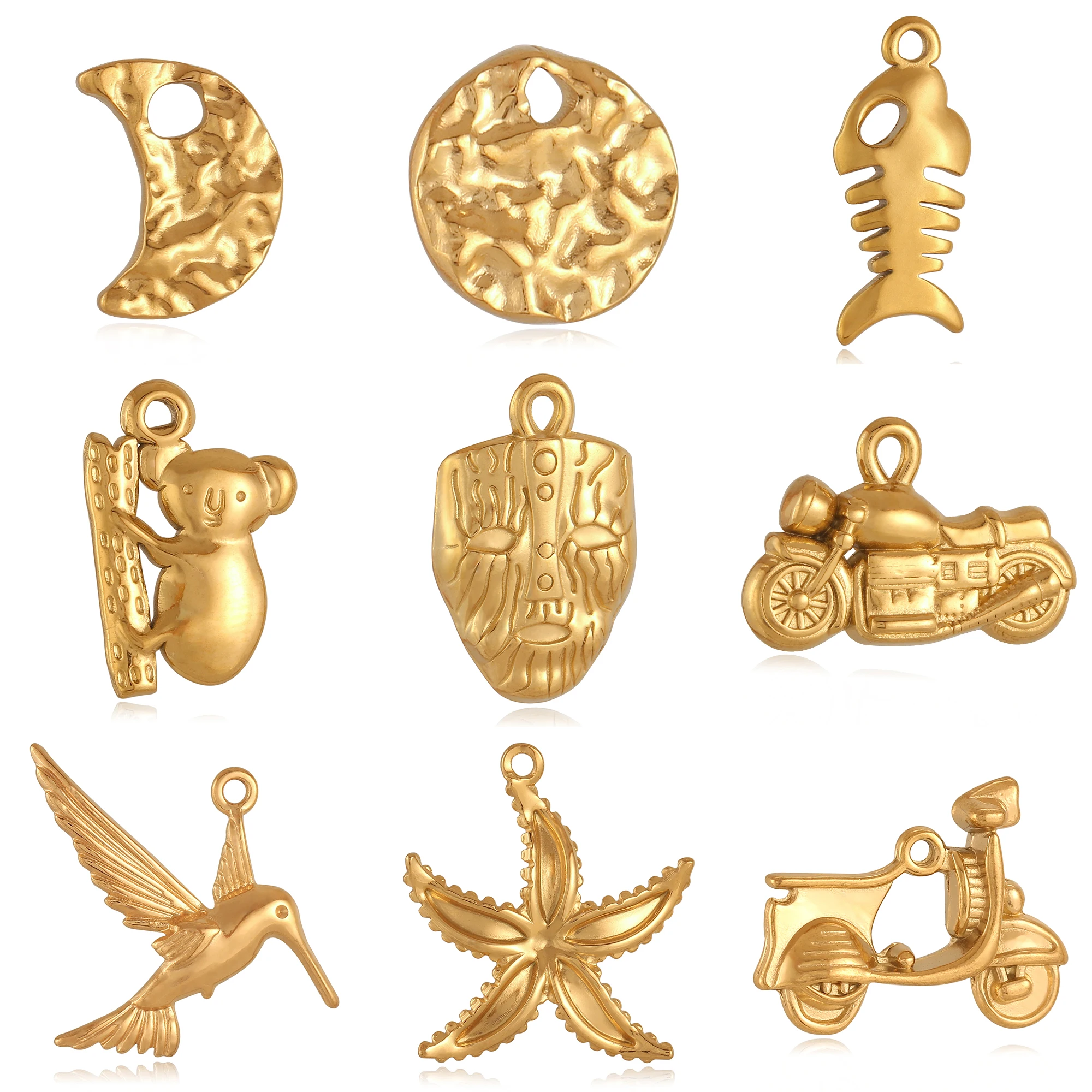3 szt. Motocykl/maska ​​retro/rozgwiazda/pszczoł lotniczy Charms ze stali nierdzewnej zwierząt Koala bransoletka z wisiorkiem naszyjnik DIY tworzenia biżuterii