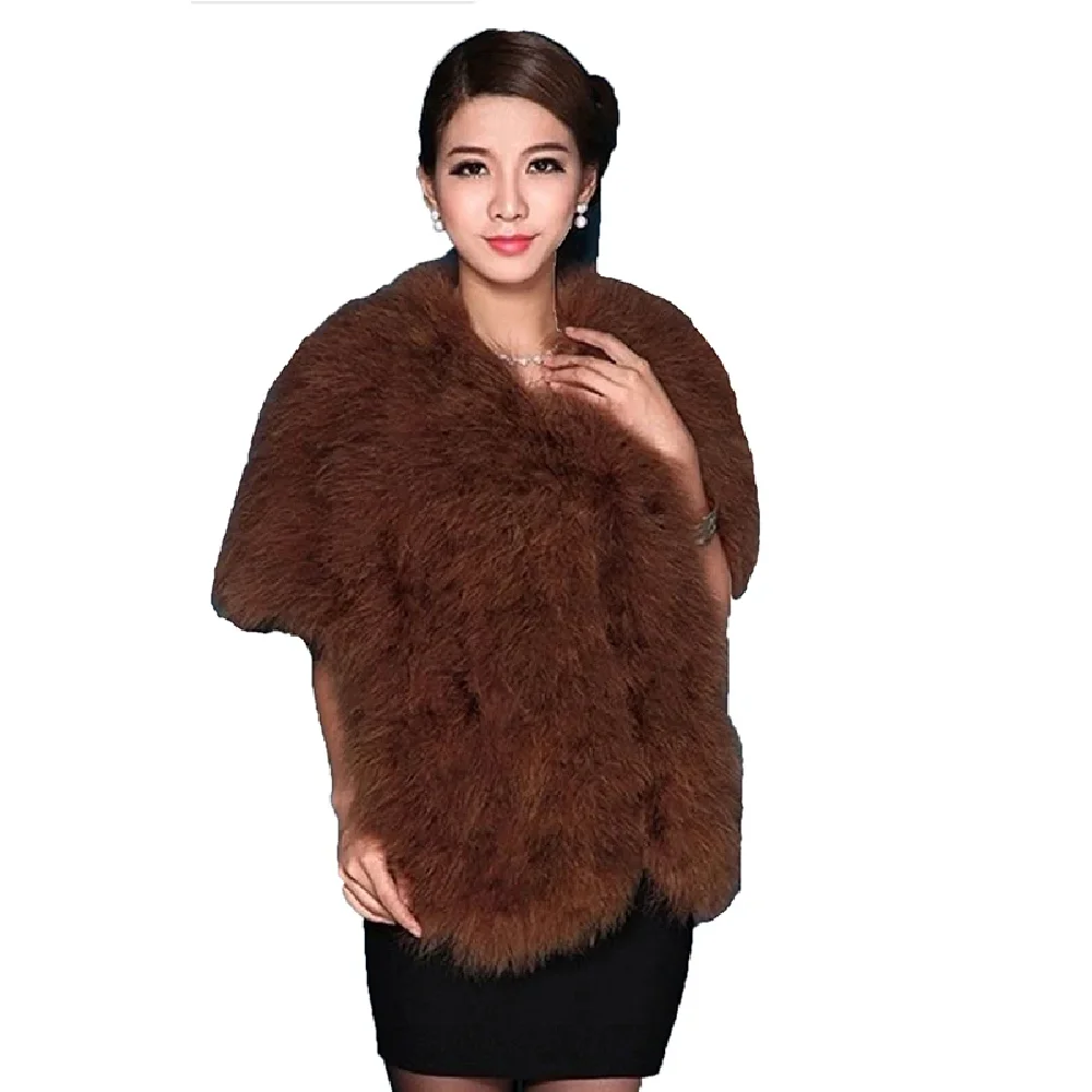 

Wholesale Retails Shawl Women's Real Ostrich Fur Female Cape Coat Dark Brown Fashion Winter