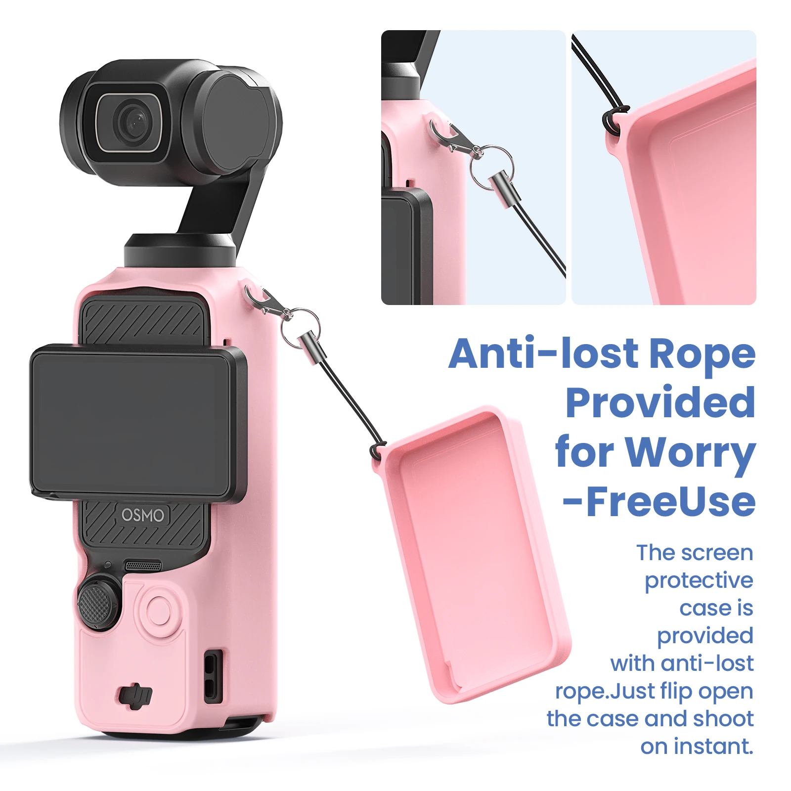 (Opcional) para dji osmo pocket 3 conjunto de capa protetora de silicone capa de lente de tela protetor de alça acessório de câmera esportiva