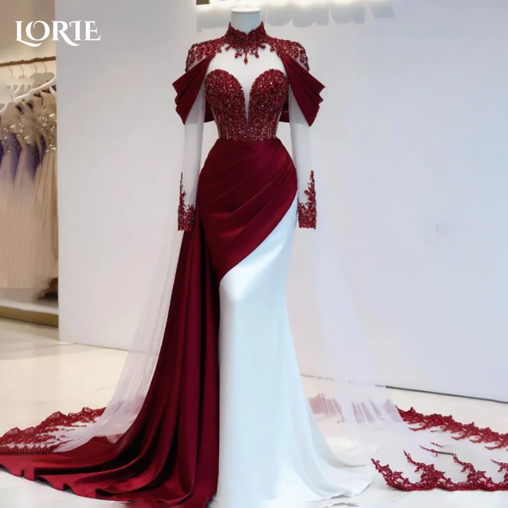 

LORIE Modest Crepe Evening Dresses Elegant Sweeetheart Shawl Pleats A-Line Arabia Prom Gown 3D Flowers Party Dresses Customized