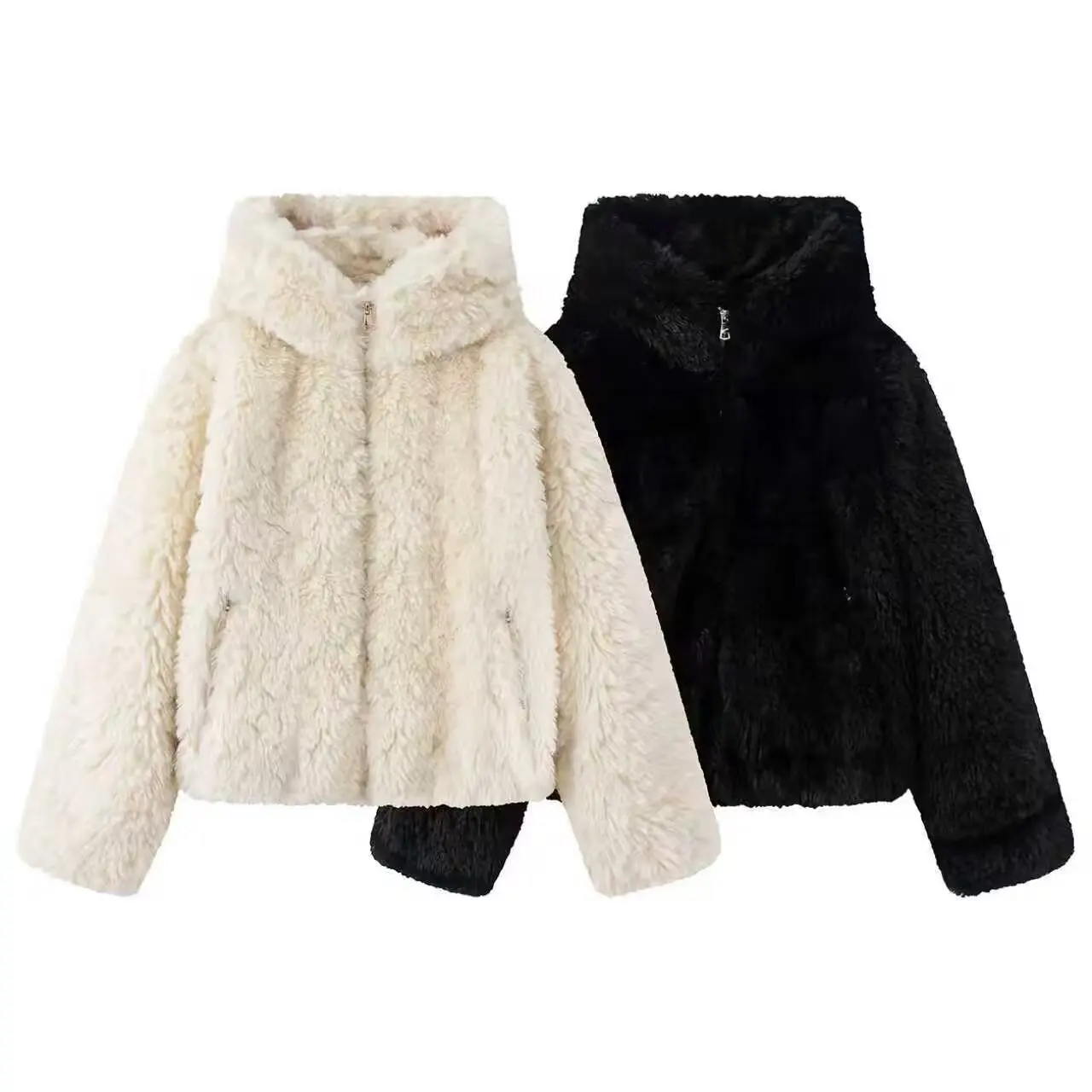 

DiYiG WOMAN 2025 Winter New Fashion Faux Fur Fleece Jacket Chic Hooded Zipper Casual Coat Outerwear Mujer