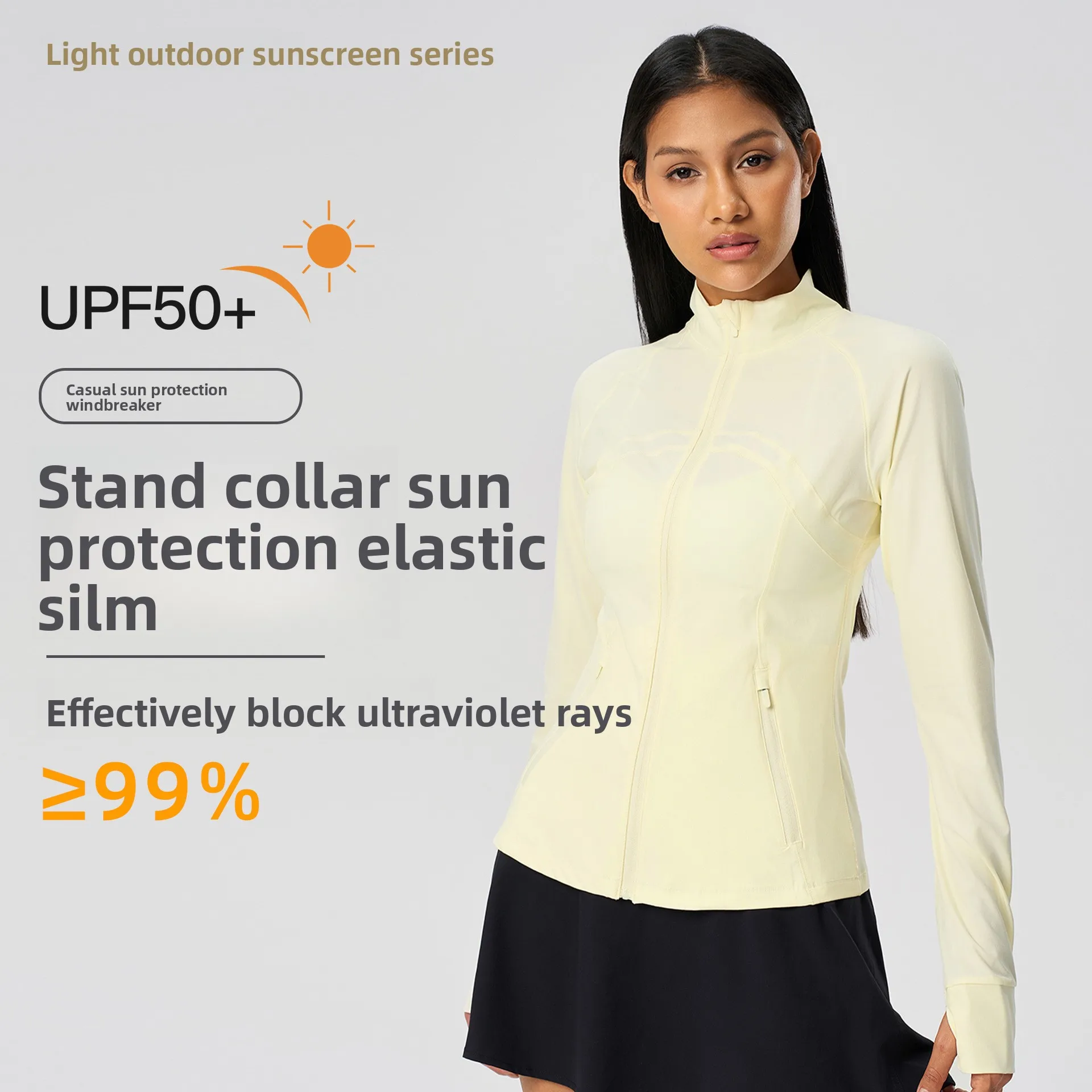 

Summer Stand-up Collar Slim-fitting Sunscreen Clothing for Women's Light Quick-drying and Breathable UPF50 + UV-proof