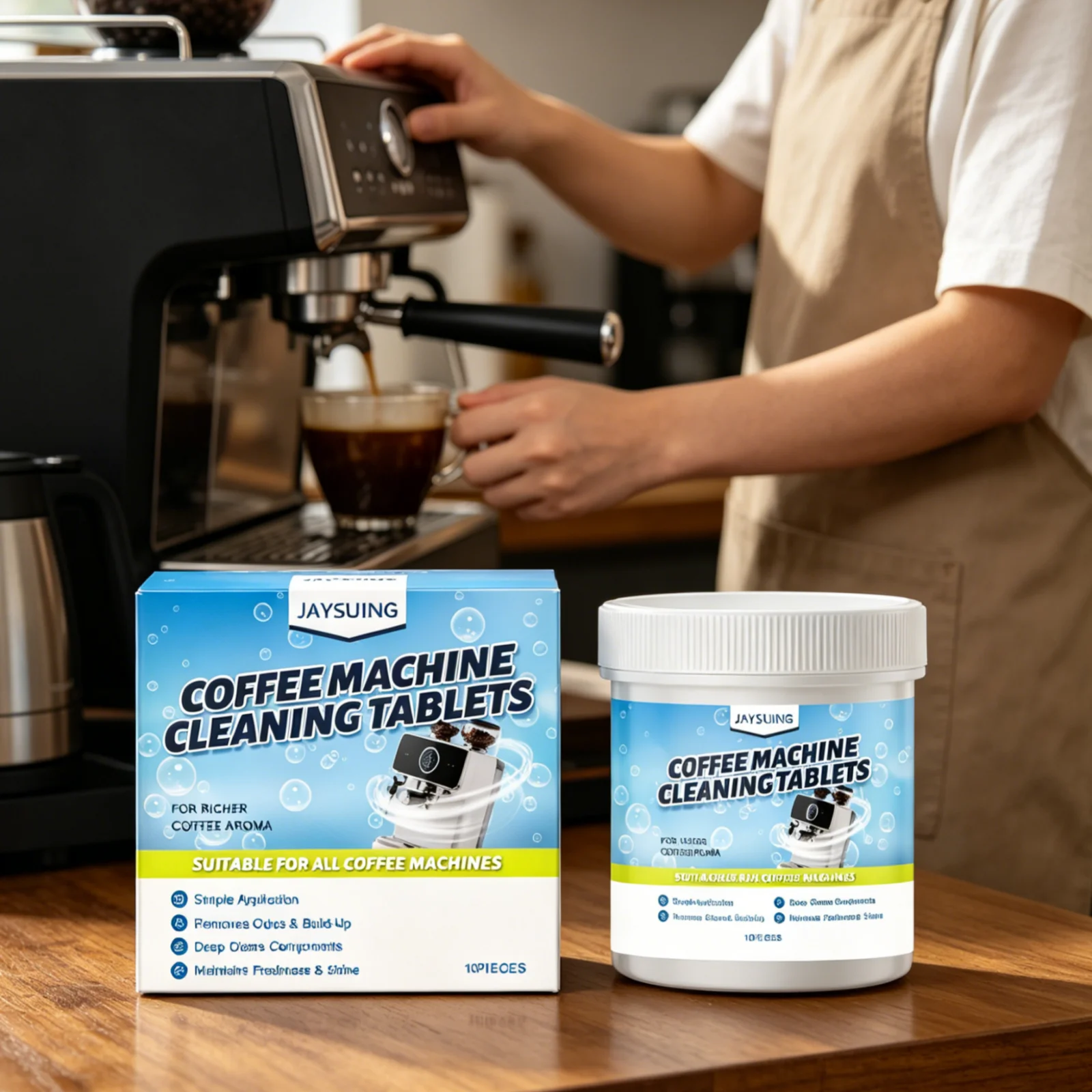 

JAYSUING Coffee Machine Cleaning Tablets Deep Cleaning Remove Stubborn Dirt Maintain Shine Coffee Descaling Tablets 10 Pieces