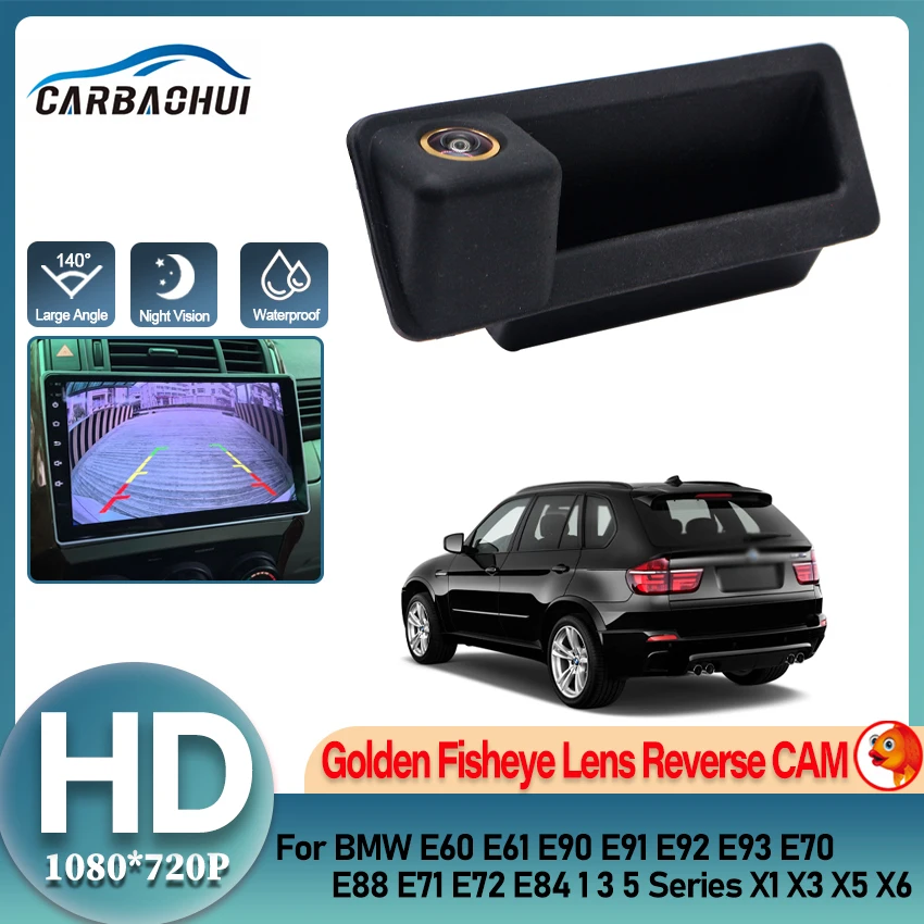 Poignée de coffre de commutateur de porte arrière de voiture, Fisheye doré, pour BMW E60 E61 E90 E91 E92 E93 E70 E88 E71 E72 E84 1 3 5 séries X1 X3 X5 X6