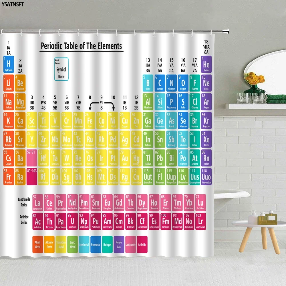 Creative Element Periodic Table Shower Curtain Modern Style Chemical Digital Pattern Bathroom Supplies Cloth Curtains Decoration