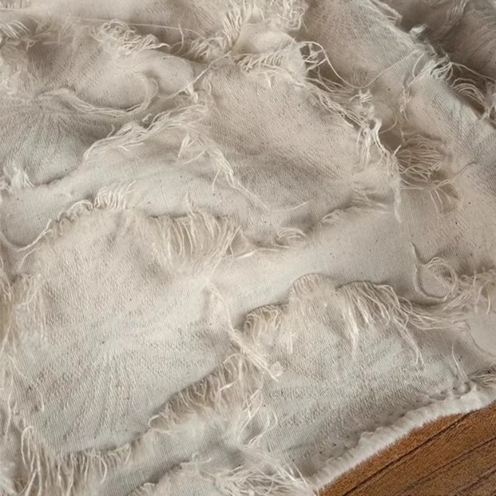 

Cotton linen tassel fabric designer clothing apparel sewing fabric wholesale cloth for by the meter diy material