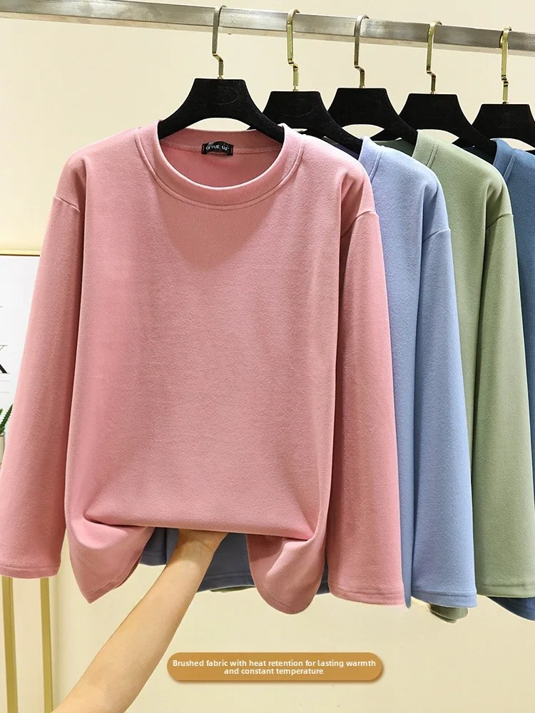 

Thiened Long Sve Thermal T-irt Women's Loose Fit Casual Sle round Ne Pure Color Base Layer irt for Winter
