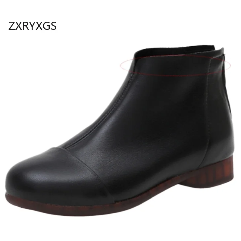 

ZXRYXGS 2025 New Autumn Winter Top Cowhide Leather Boots Big Size Elegant Fashion Short Boots Comfortable Soft Sole Flat Boots