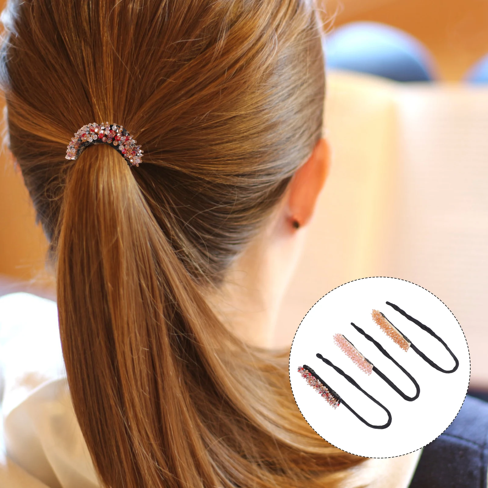 

3 Pcs Hair Bun Maker Rhinestone Giant Roller Iron Wire Crystal Shaper Styling Accessories For Daily Sports Beach Clubbing Dance