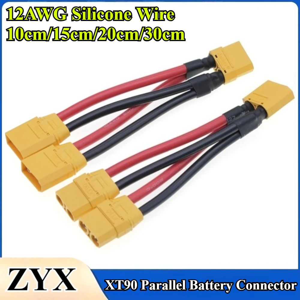 

XT90 Parallel Battery Connector Male/Female Cable Dual Extension Y Splitter 3-Way 12AWG Silicone Wire for Battery Charger Motor