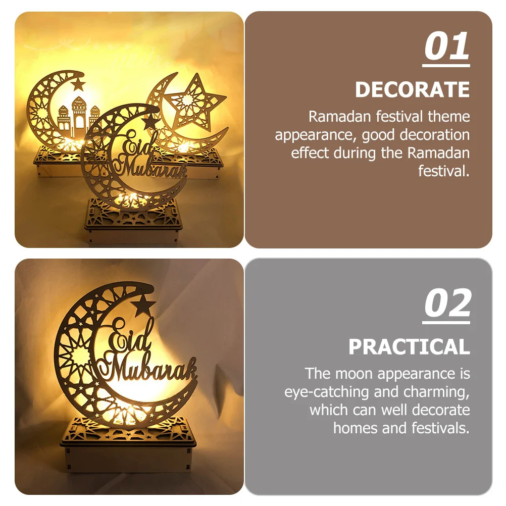 

Wooden Ramadan Moon Night Lamp LED Eid Mubarak Lamp Ramadan Festival Decorative Light Desktop Party Home Decoration