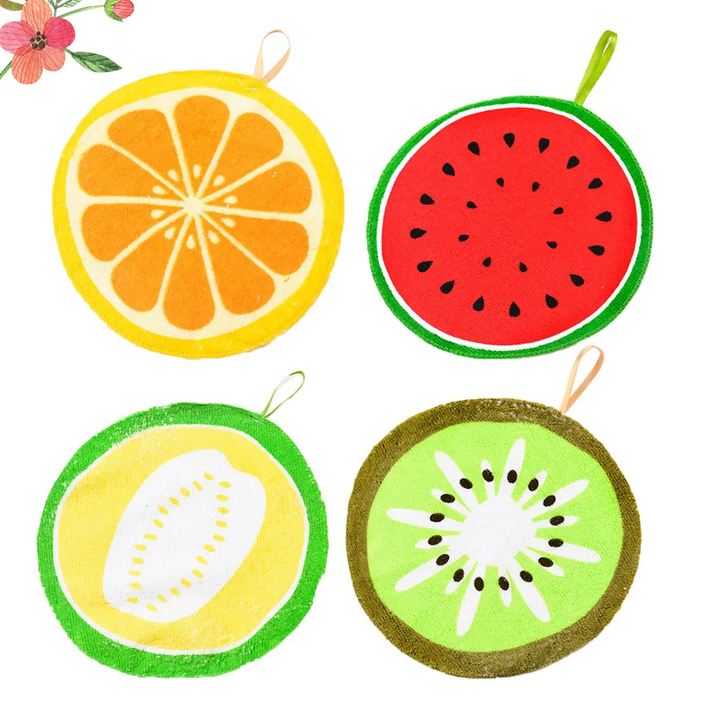 4pcs Cartoon Fruit Shape Hand Towels – Soft, Absorbent, Space-Saving for Kitchen, Bathroom & Office