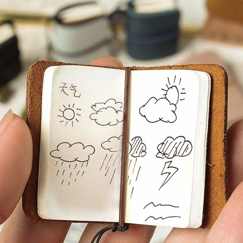 Creative Retro Super Mini Cowhide Notebook Cute Pocket Travel Diary Planner Student Stationery Kid Gift Journal Notebook Pendant