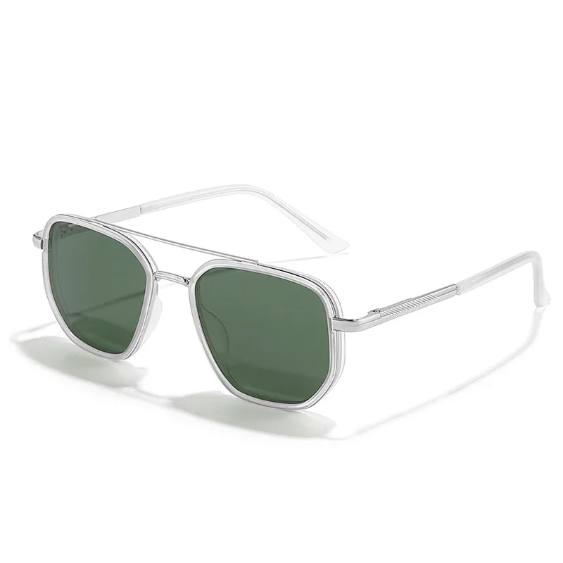 

HBK Fashionable Men's Polarized Sunglasses Flat Double Bridge Personality Frame Design Unisex Party Festival Ideal for Gifts