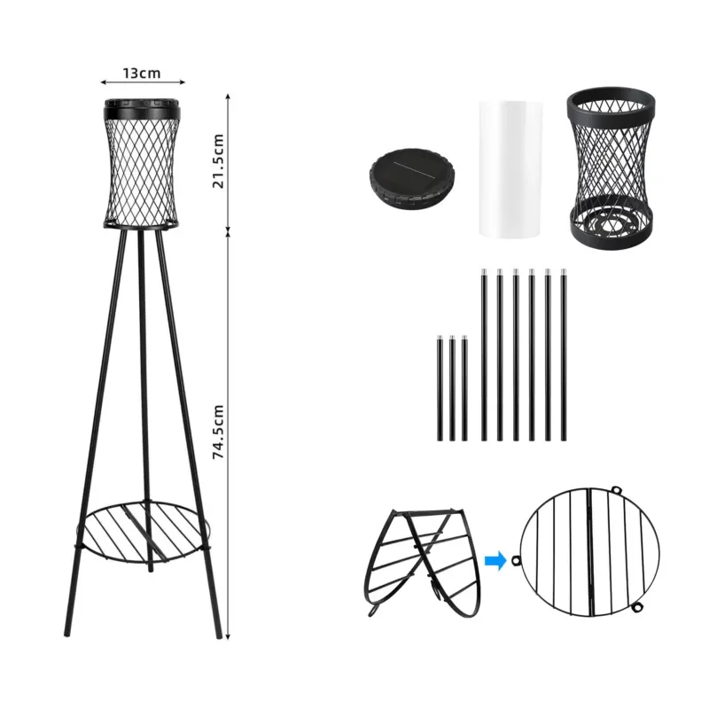 Modern Outdoor Standing Solar Light Emitting Diode Spotlight Outdoor Garden Lawn Warm White Lighting with Cylinder Basket