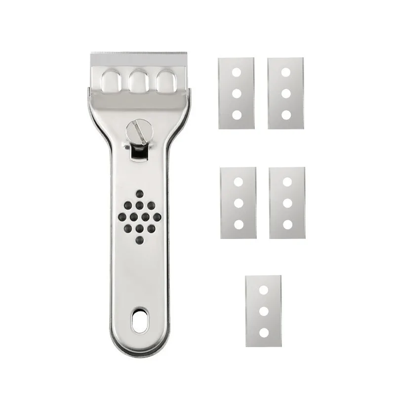 Multifunctional Cleaning Scraper Stainless Steel Dirt Remover Knife for Kitchen Tile Wall Floor, 5 Replaceable Blades Set