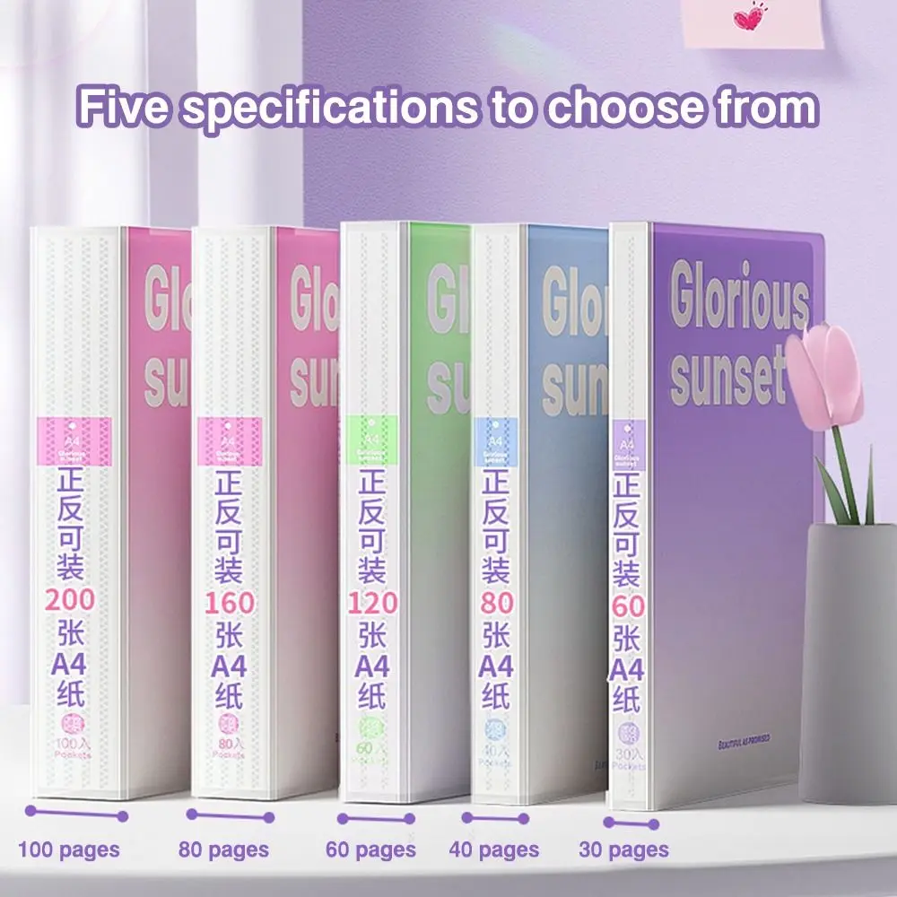30/40/60/80/100 Pages Storage Booklet Large Capacity Gradient Color Archives Bag Waterproof Multifunctional