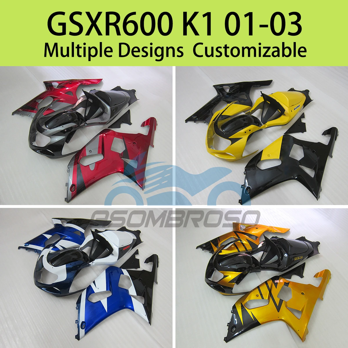 

Для SUZUKI GSXR 600 750 K1 01 02 03, комплект обтекателей для впрыска GSXR600 GSXR750 2001 2002 2003, комплект обтекателя кузова