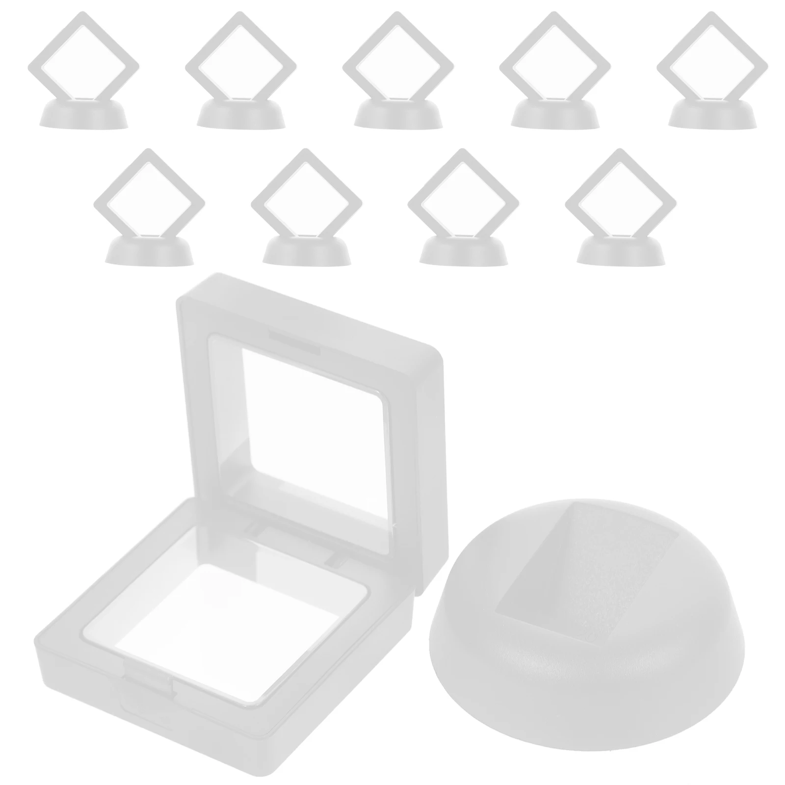 

10 set Jewelry Display Box 5x5cm White Floating Holder for Ring Necklace Storage Travel Exhibitions Showcase Accessories