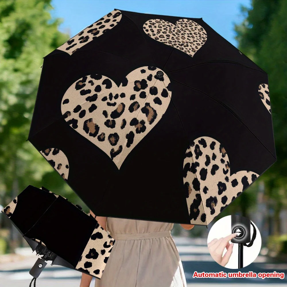 1 paraguas plegable automático Leopard Hearts Majesty - Resistente, con estructura reforzada y engrosada, compacto y ligero para uso diario
