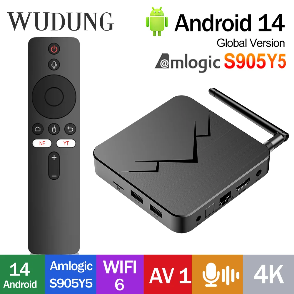WUDUNG TX5 S905Y5 Android Smart TV Box Медиаплеер 4K UHD ТВ-приставка 4G 32G AV1 2.4G&5G Dual Band Wifi6 BT5.0 с голосовым пультом ДУ