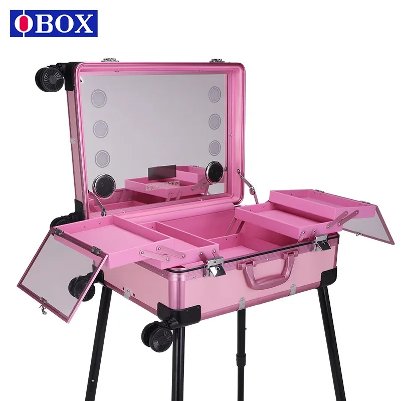 24-Inch trolley cosmetic case with lamp smart touch screen upgrade double row wheel mobile dressing table fashion embroidery cas
