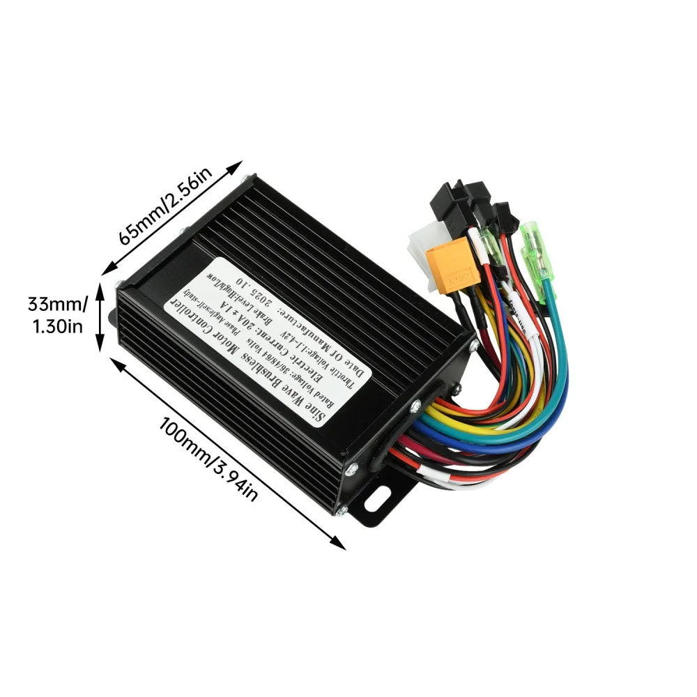 Sine Wave DC Electric Motor Controller DC36V/DC48V 350W-500W Brushless Motor Controller Electric Bike 20A Black Aluminum Alloy
