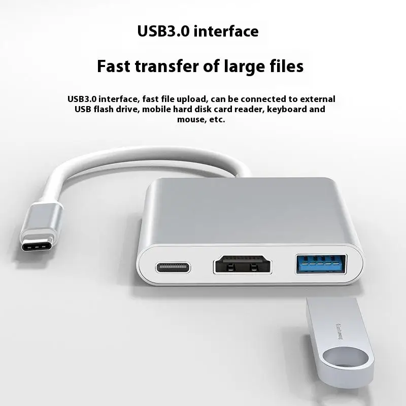 محول متعدد الوظائف 3 في 1 من النوع C إلى HDMI 4K مع محور USB 3.0 ومحول تمديد OTG وقارئ البطاقات ومحطة شحن PD #1