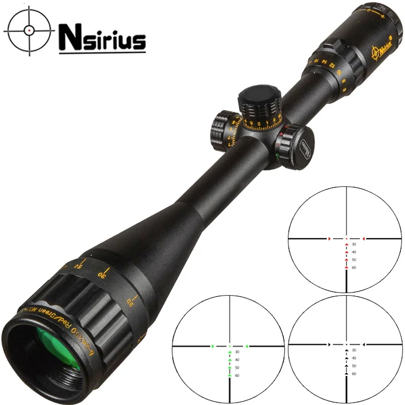 NSIRIUS 6-24X50 AOE Gold Tactical Riflescope Optical Sight Red Green llluminate Crosshair Hunting Rifle Scope