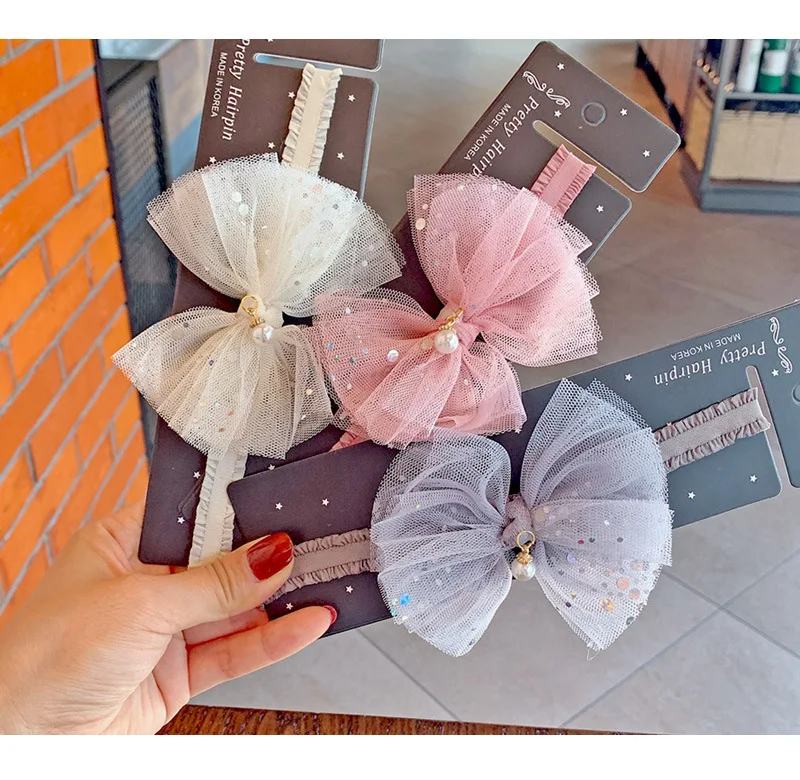 Baby girls Bow Headband Newborn Infant Pearl Flowers With Lace Headbands Bebes Hair accessories Phoro props Kids Turban