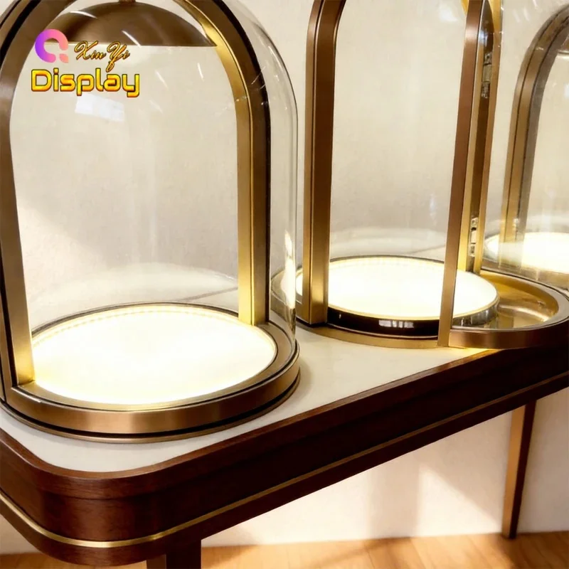 custom.XINYI OEM ODM Modern LED Lighting Heavy Duty Stainless Steel Jewelry Display Counter Tempered Glass Showcase Eco-Friendly