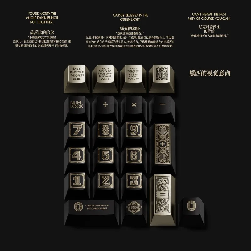 Retro Themed Keyboard Keycaps Black Gold Design PBT Cherry Profile Metal Texture Custom Key Caps Mechanical Keyboards Table Mat
