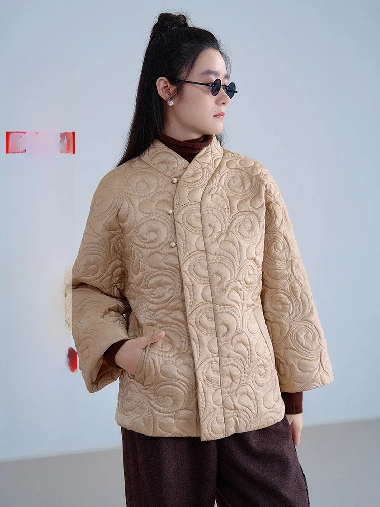 

Original Design Silk Embroidered Plum Blossom Pattern Smooth Satin Chinese Sle Cotton Jaet Faionable Commute Long Sve