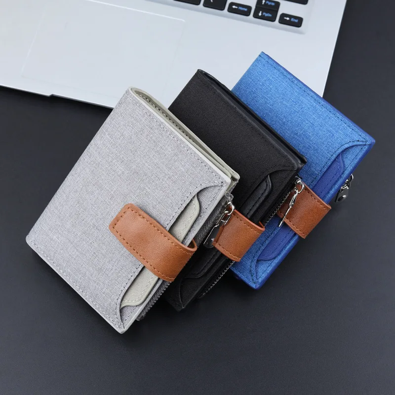 Canvas Men Wallet Black/blue/gray Card Holder Wallet Male Money Bag ID/photo/zipper Credit Card Holder Case Wallet