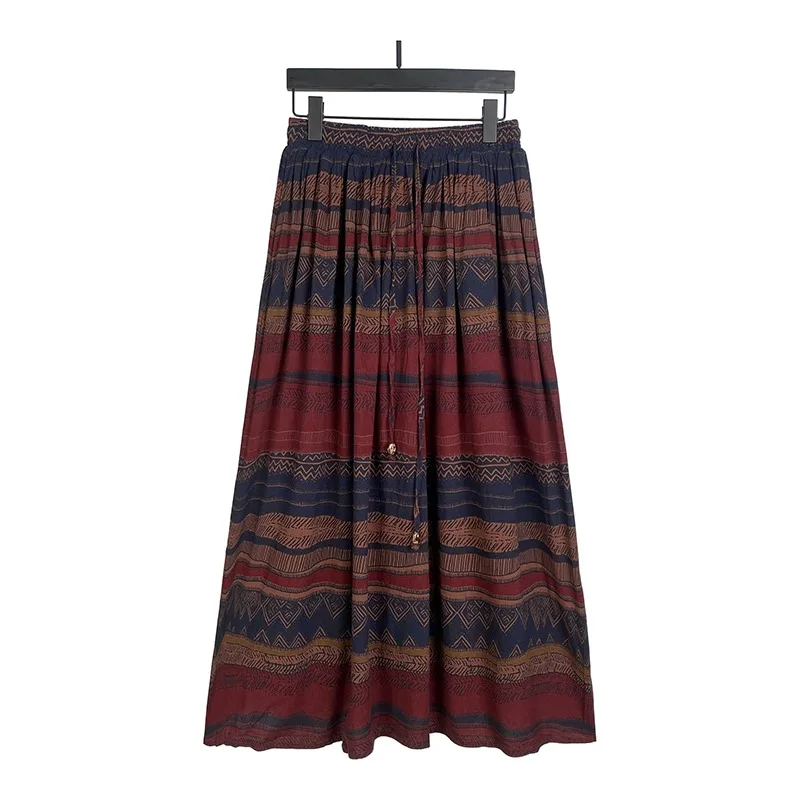 تنورة Faionable على شكل حرف A تنورة عرقية غير رسمية مخططة بخصر عالٍ تنورة متوسطة الطول لربيع وصيف وصلت حديثًا للسيدات...