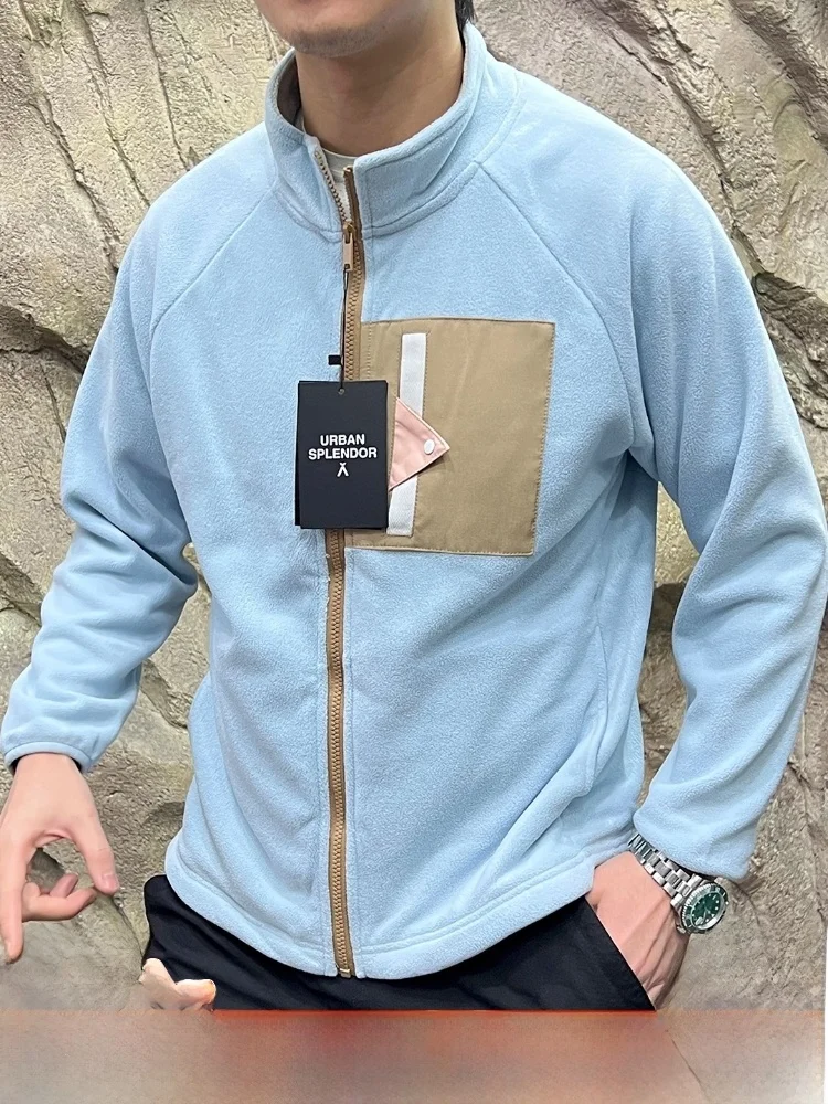 

Active Cloud Flannel Fce Jaet ex Warmth ket Design Casual Sle Long Sve Zipper Closure Stand Fit Polyester