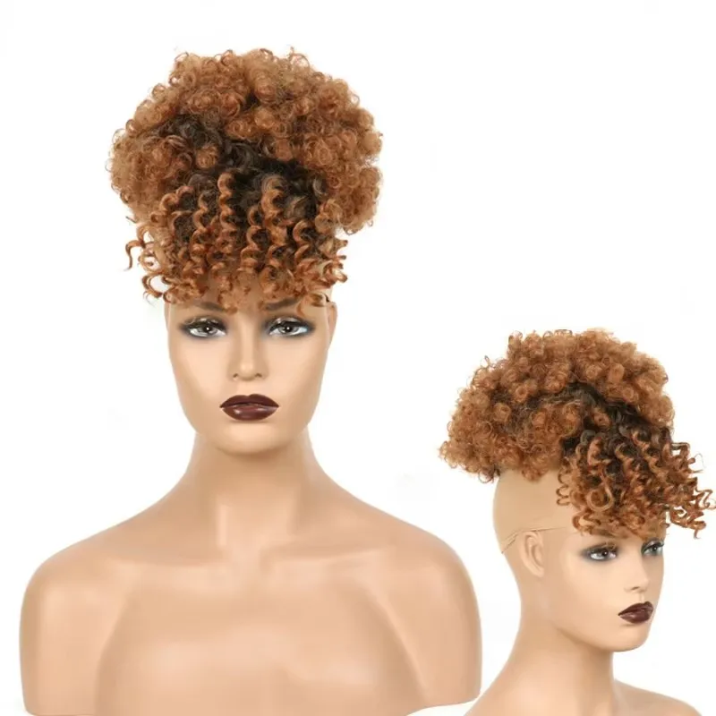 女性のためのアフリカのポニーテールヘアエクステンション,カーリーバンズ付きバブルヘア,ショートクリップ
