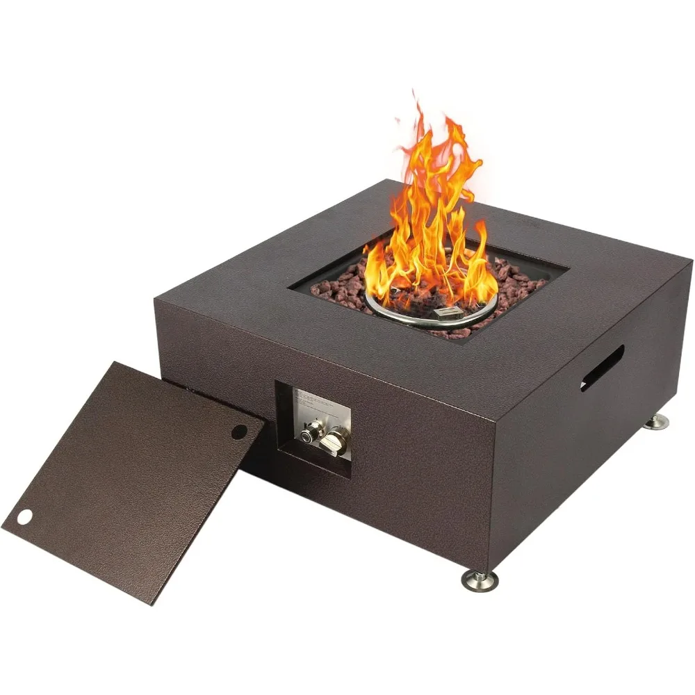 

Propane Fire Pit Table, 28-inch Square Propane Gas Fire Pit with Lid, with Lava Rock, 50,000 BTU Steel Outdoor Gas Fire Pit