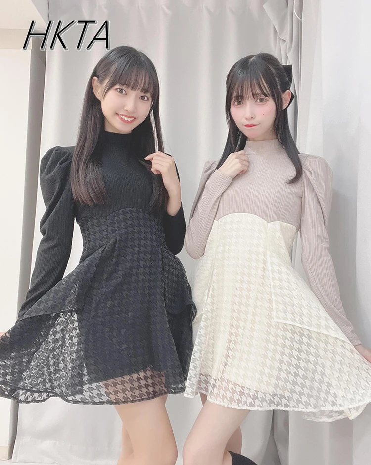 

Japanese Dress Women Temperament Commuting Back Bow Slim Long Sleeve Fake Two Piece Mini Dress Spring New High Waist Dresses
