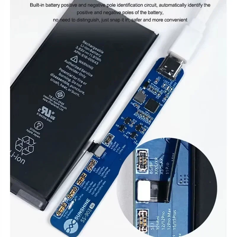 ซันไชน์ SS-903 SE Removal-ฟรีแบตเตอรี่ชาร์จ Activation Board สําหรับ iPhone 8-16 Pro Max แบตเตอรี่ Circuit Board ชาร์จเครื่องทดสอบ