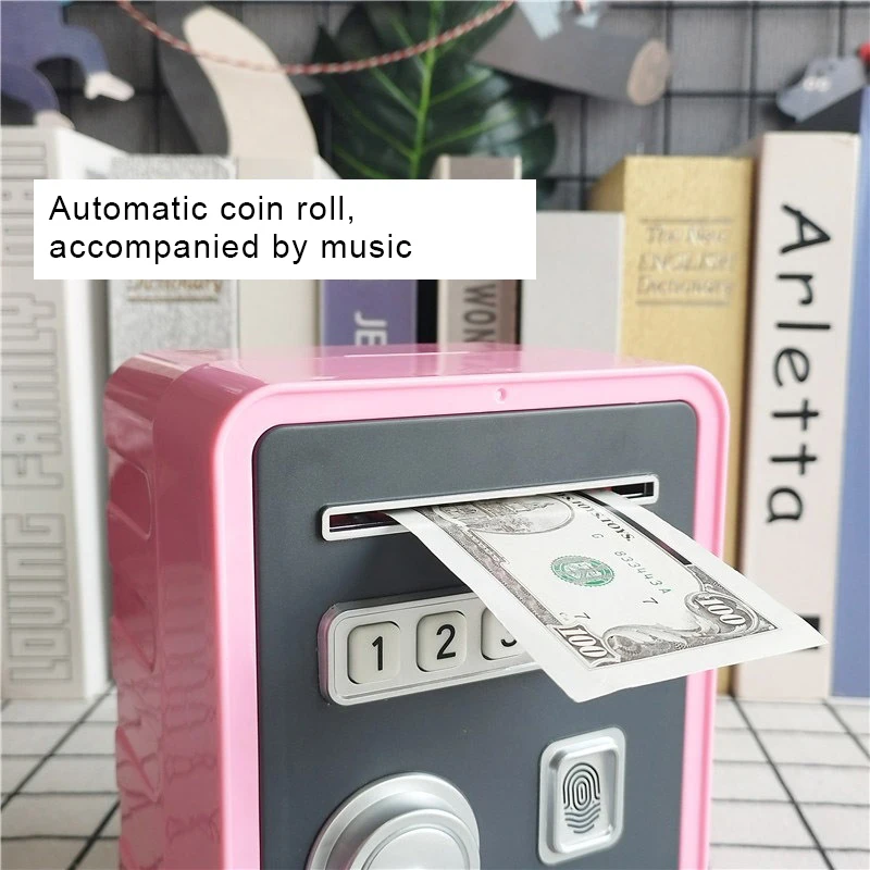 Automatic Roll Money Piggy Bank, Fingerprint Password Simulation Electric Sound Light Kids Large Capacity Savings Safe Toy - view 3