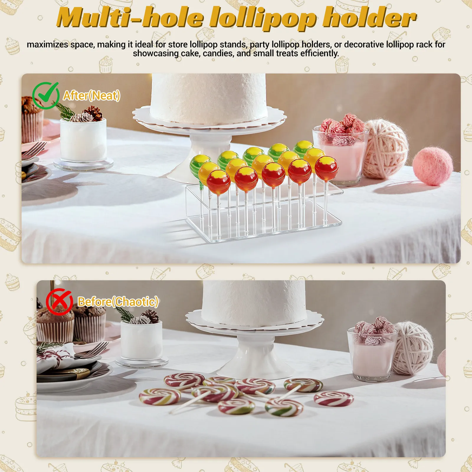 3Pcs Transparent Acrylic Lollipop Rack Multi-Hole Candy Display Stand Stable Party Cake Pop Holder Tabletop Display